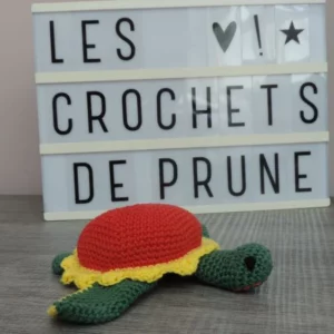 Les Crochets de Prune -tortue à aiguilles jaune rouge verte1