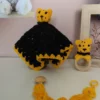 Doudou chiffon léopard au crochet, son anneau de dentition et son attache-tétine