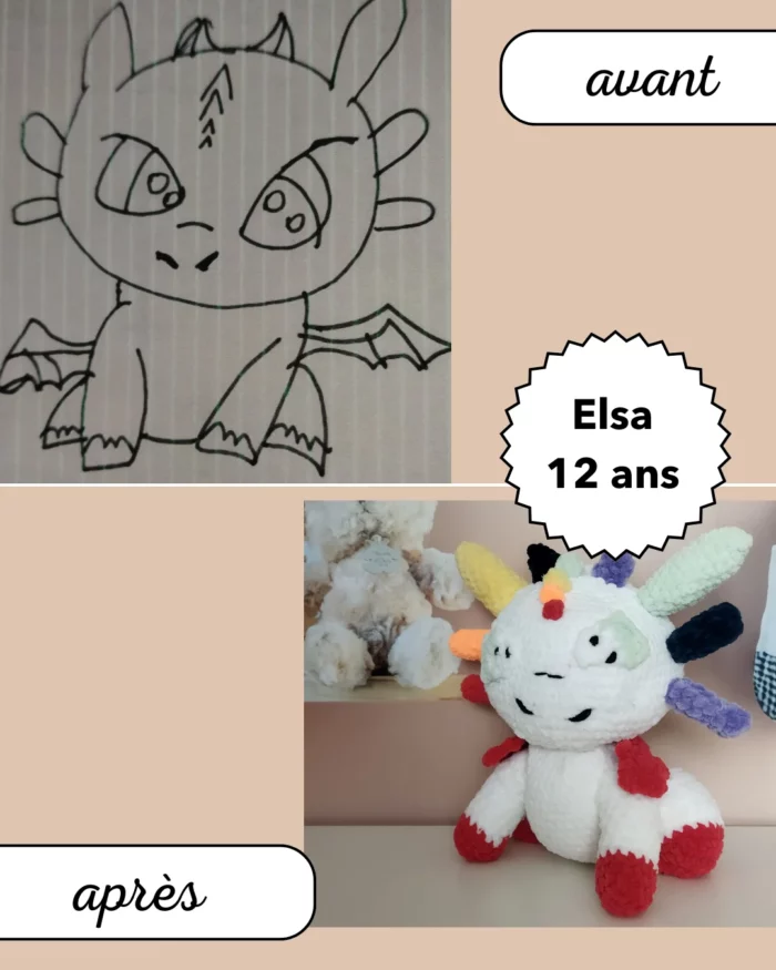 Dessin devient un doudou Dragon