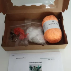 Kit complet, matériel présenté pour réaliser le porte-clés martien