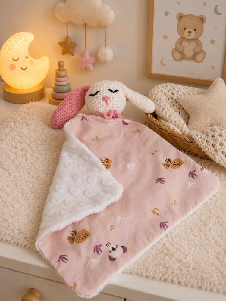 doudou chiffon tête de lapin sur table à langer