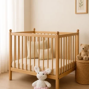 doudou alpin fille tutu rose posé au sol près du lit de bébé
