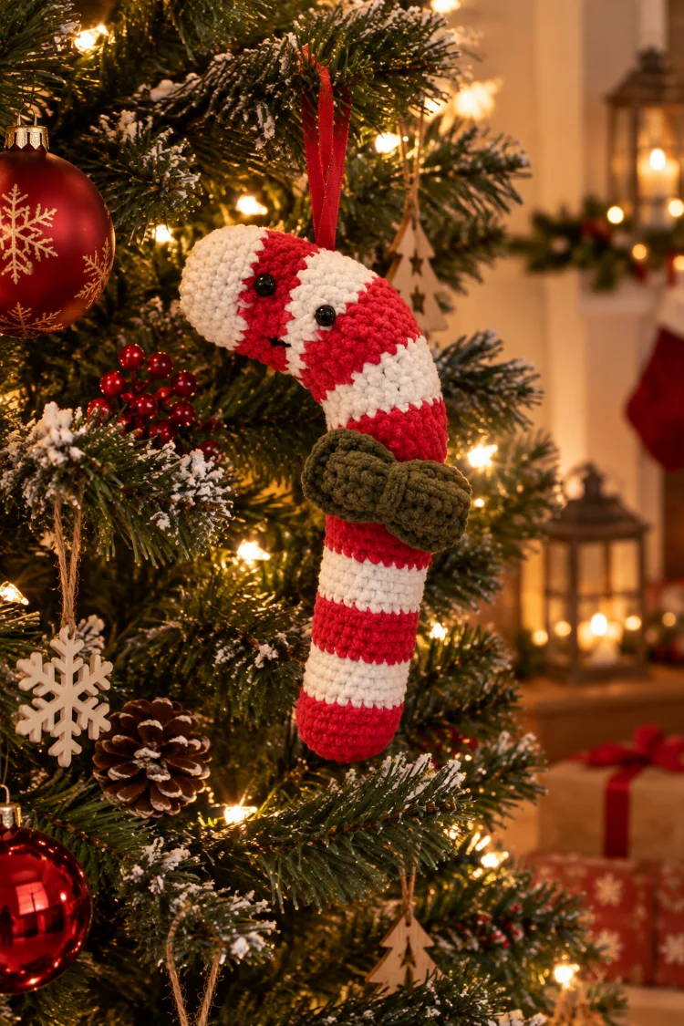 sucre d'orge suspendu au sapin de Noël